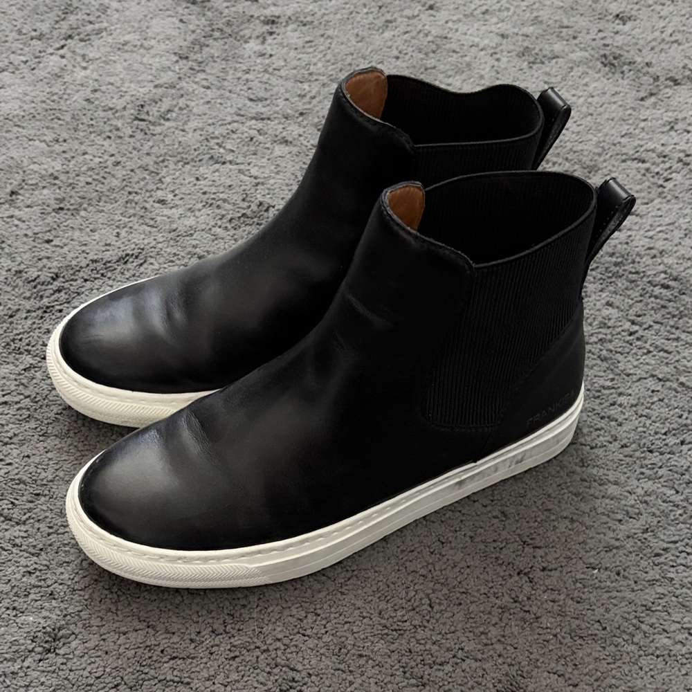 Women’s Black Leather Chelsea Sneaker Boots - White Sole